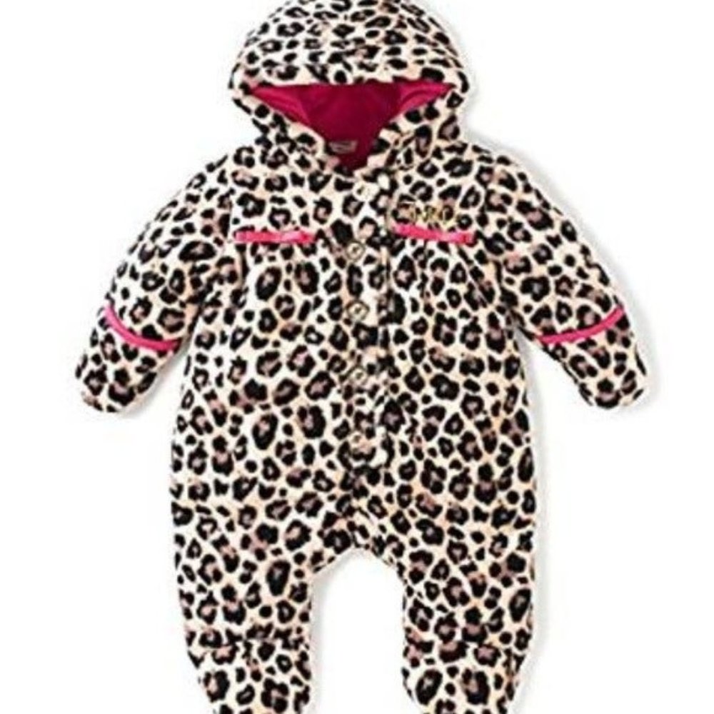 Cheetah print sherpa snowsuit 3-6 months NWT - Picture 1 of 3